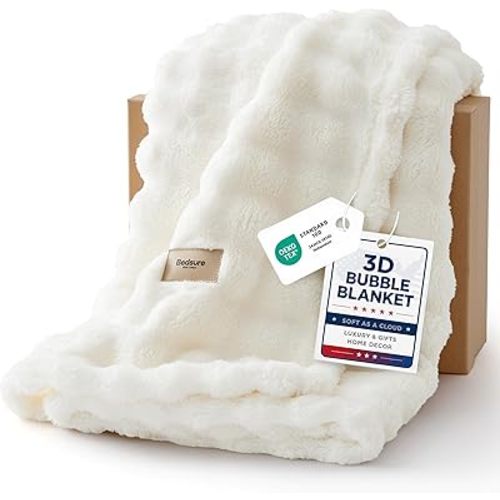 Bedsure 3D Cloud Bubble Blanket, Soft Cozy Throw, Off White, 50"×60"