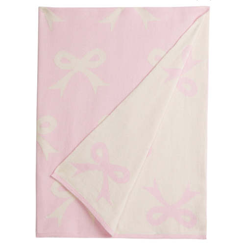 Pink Bow Nursery Blanket for Girls - Reversible Cotton Baby Gift – Little English