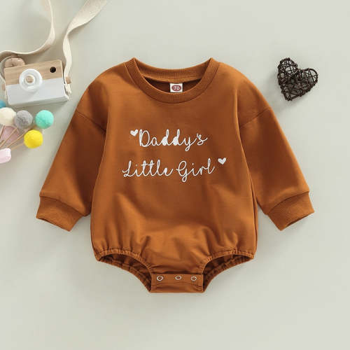 Baby Girls Long Sleeve Crew Neck Heart Daddy's Little Girl Print Jumpsuit Bubble Romper