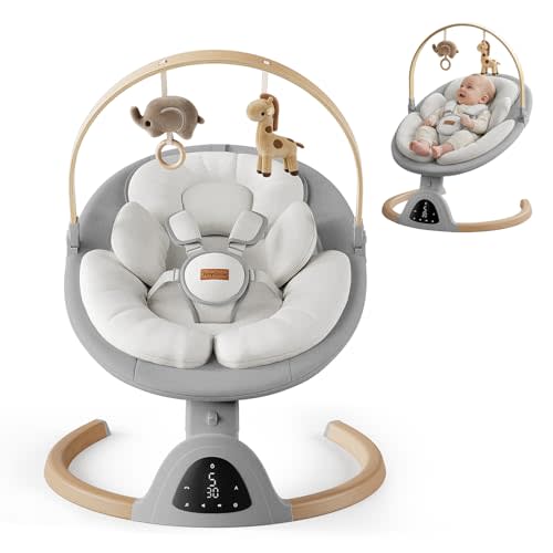 TinyGlow Baby Swings for Infants, Electric Baby Swing with Remote Control | Bluetooth Infant Swing with Music Speaker, 5 Speeds & 3 Timers Settings, Suitable for Indoor & Outdoor Use, Grey