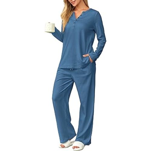 OUGES 100% Cotton Womens Maternity Nursing Pajamas Sets 2 Piece Pregnancy Delivery Postpartum Lounge Pjs with Pockets