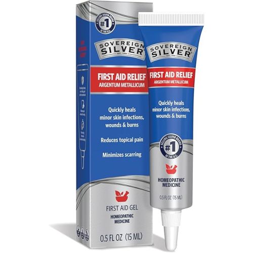 Sovereign Silver First Aid Gel - Homepathic Wound Care Support, Topical Skin Ointment for Burns, Scabs, Scars, Cuts - 0.5 Oz