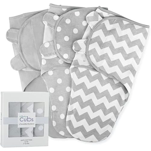 Comfy Cubs Swaddle Blanket Baby Girl Boy Easy Adjustable 3 Pack Infant Sleep Sack Wrap Newborn Babies (Small (0-3 Month), Gray) - Grey