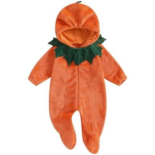 Newborn Halloween Footed Onesie Baby Pumpkin Romper Boy Girl Hooded Velvet Jumpsuit Infant Halloween Outfits