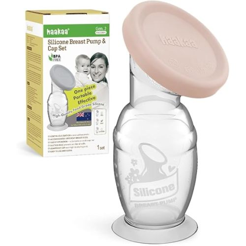 haakaa Manual Breast Pump & Silicone Cap Combo for Nursing Mom (Blush, 4oz. with Base)