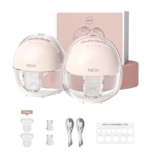 NCVI Wearable Hands Free Breast Pump, 4 Modes & 9 Levels with Multitronic Suction, Ultra-Quiet &lt;45dB, Long Battery Life (150min), 21/24mm Flange Insert, Portable Electric Breastfeeding Pump for Moms