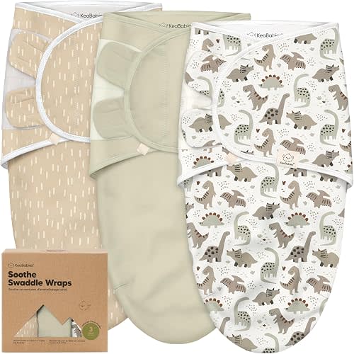 KeaBabies 3pk Organic Baby Swaddles for Newborns, Infant (Dino Ridge, 3-6M)