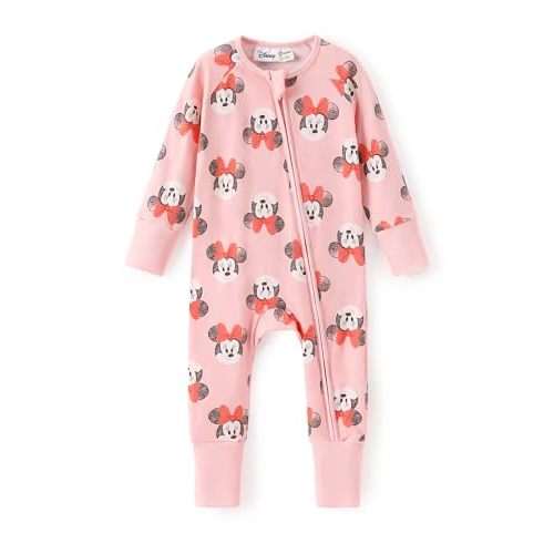 Disney Princess Ariel Belle Moana Mickey Minnie Baby Organic Cotton Footie Zipper Pajamas Newborn Infant Romper