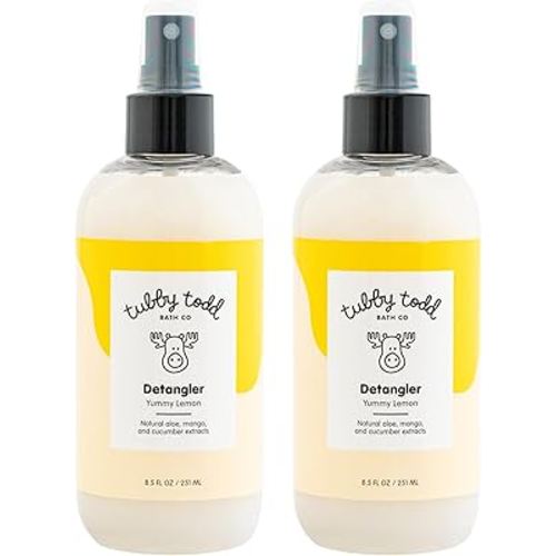 TUBBY TODD Hair Detangler Spray for Kids - Hair Detangling Spray with Baobab & Coconut Oil - Gentle & Moisturizing Kids Hair Detangler Spray - 8.5oz, 2 Pack - Lemon Crème