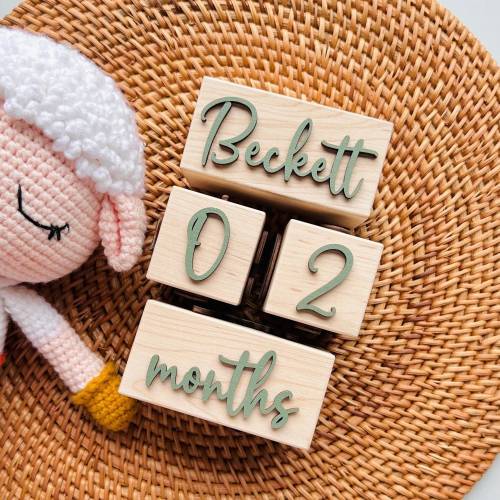 3D Maple Wood Baby Milestone Blocks, Keepsake Photo Props