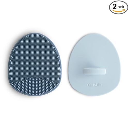 mushie Baby Bath Cradle Cap Brush | Soft Silicone Bristles for Dry Skin, Eczema, & Cradle Cap Treatment | 2-Pack (Tradewinds/Periwinkle)