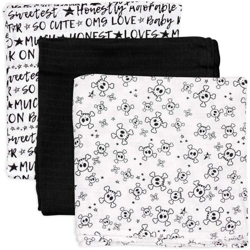 HonestBaby 3-Pack Organic Cotton Swaddle Blankets, Tossed Skulls, One Size
