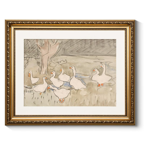 Fleur De Lis Living Vintage Gold Framed Wall Art, Farmhouse Nursery Duck Paintings, Rustic Canvas Prints Artwork with Antique Frame, Wall Decor Cute Duck Illustration Decorations for Home, 13x16 inch | Wayfair