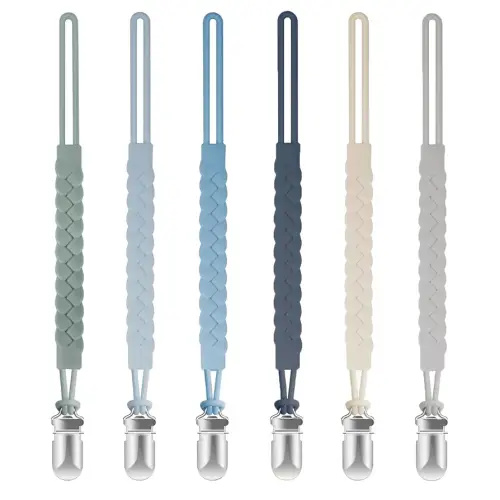 TenderBabe Silicone Pacifier Clip for Baby Boys and Girls, Pack of 6 Soft Flexible Paci Binky Clips with One-Piece Braided-Style Design,BPA-Free Newborn Essentials