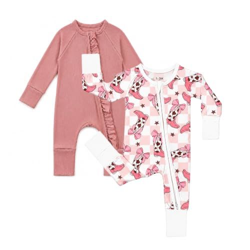 Bow Dream Bamboo Pajamas for Baby,Rayon Sleeper Romper Jumpsuit Outfit | 93% rayon derived from bamboo, 7% elastane, two-way zipper, footed and footless styles, mitten cuffs, diaper gusset