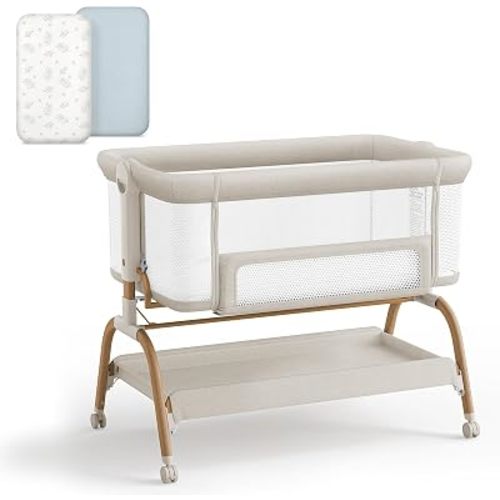 BabyBond Bassinet Bedside Crib & Organic Muslin Bassinet Sheet – 2 Pack