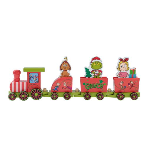 Grinch Wooden Train Set with Four Colorful Train Cars by Ruz for Decoration