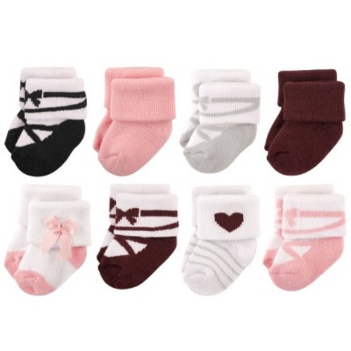 Hudson Baby Infant Girl Cotton Rich Newborn and Terry Socks, Ballet Burgundy, 0-6 Months