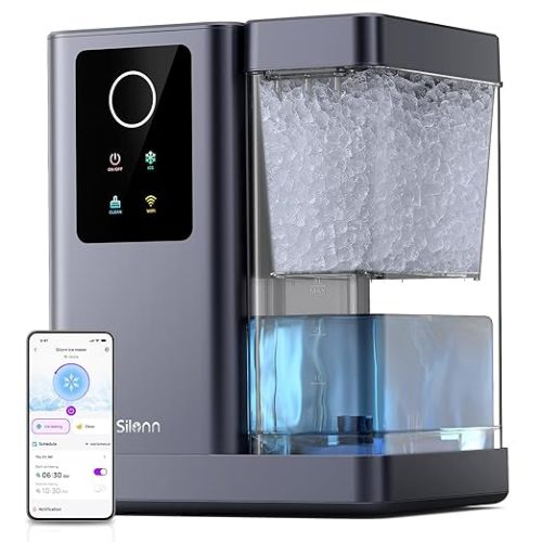 Silonn Nugget Ice Maker Countertop with APP & Voice Control, Self Cleaning Ice Machine with 3L Large Water Tank, 44lbs/24H Soft Chewable Ice, Portable Pebble Ice Maker for Home and Party, Silver