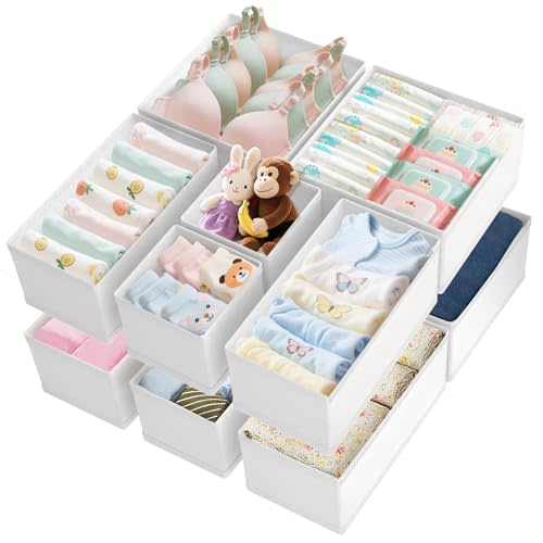 Drawer Organizer Clothes 12 Pack, Dresser Closet Organizers For Baby Clothes Underwear, Sock White