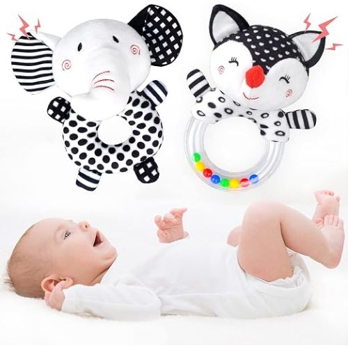Baby Rattles 0-6 Months Newborn Toys Infant Toys 0-6 Months Rattles for Babies 0-6 Months Baby Toys 0-6 Months, Black and White High Contrast Baby Toys for 0 3 6 9 12 Months (Baby Rattles)