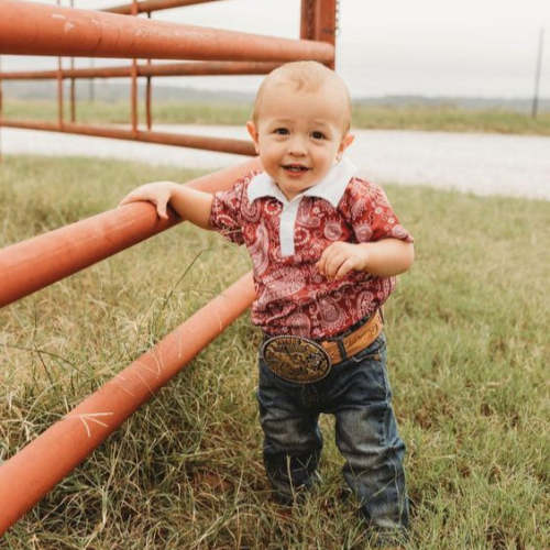 Maroon Paisley Polo Onesie, (0-18M)