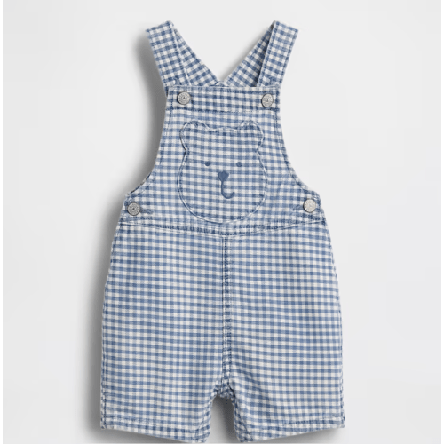 Baby Gingham Denim Bear Pocket Shortalls