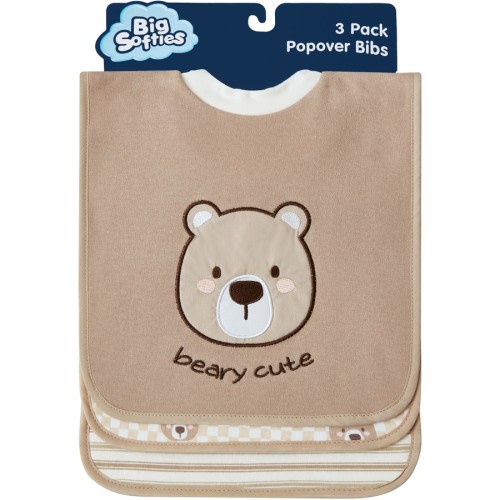 Big Softies Baby Popover Bibs 3 Pack - Brown - Size Onesize