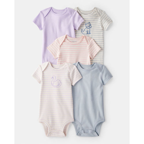 Baby Girl 5-Pack Swan Multipack Bodysuits - Purple/Blue | Carter's