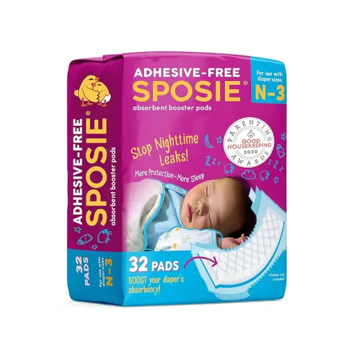 Sposie Booster Pads, Stop Overnight Diaper Leaks, Fits sizes Newborn 1 2 3, No Adhesive for Sensitive Skin, 32 ct