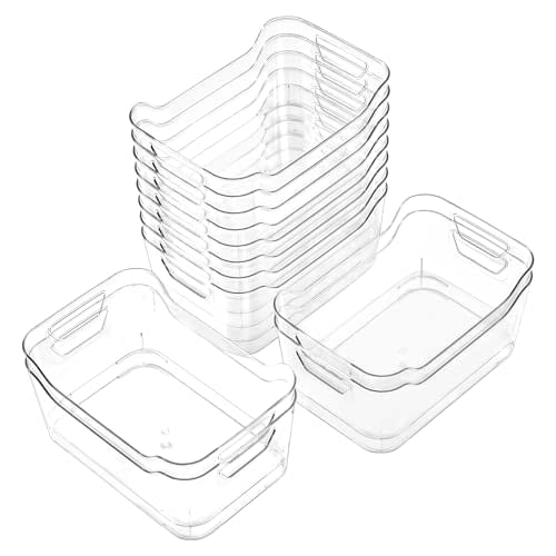 12 Pack Clear Plastic Storage Bins, Pantry Organizers and Storage, Clear Pantry Organizer Bins, Plastic Containers with Handle for Kitchen,Freezer,Cabinet,Closet,Bathroom Under Sink Storage