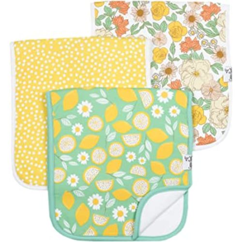 Copper Pearl Premium Baby Burp Cloths - 3-Pack Large Cotton Burp Cloths, Extra Soft Spit Up Rags with 3 Absorbent Layers, Perfect for Baby Girl Gifts (21" x 10" Size, Lemon Set)