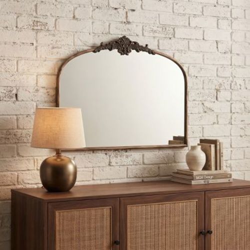 32" × 24" Baroque Vintage Arched Wall Mirror, Antique French Ornate Decorative Mirror with Black Scrolled Frame for Bedroom, Entryway-Panipeachy