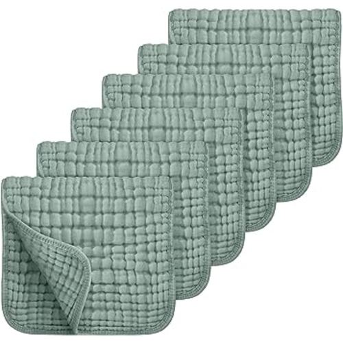 Looxii Muslin Burp Cloths 100% Cotton Large 20''x10'' Extra Soft and Absorbent 6 Pack Baby Burping Cloth for Boys Girls (Dark Green)