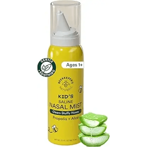Kids' Saline Nasal Mist by Beekeeper's Naturals, Clears Stuff Noses, Nasal Spray for Kids 1+ w/ Saline, Aloe & Propolis, 3 fl oz