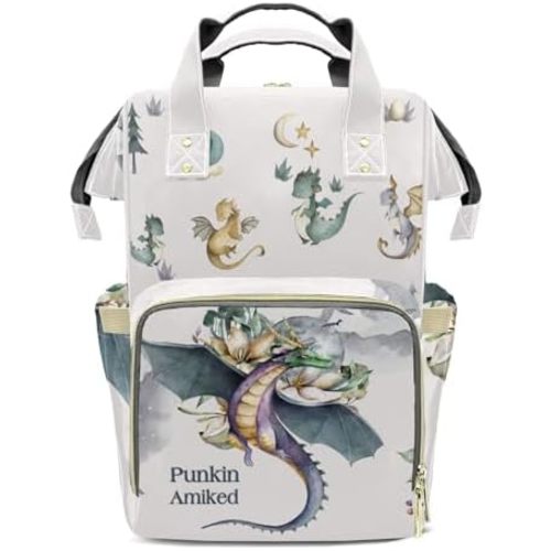 Flying Dragon Watercolor Customizable Large Capacity Diaper Bag Personalized Name,Waterproof Multi-Function Mommy Bag with Thermal Pockets for Girls Boys