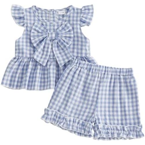 Toddler Baby Girl Summer Outfits Plaid Sleeveless Vest Tank Top Ruffles Shorts Infant Gingham Clothes Set 0-4T