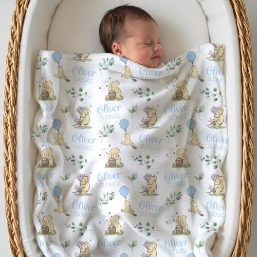 Personalized Classic Winnie the Pooh Baby Boy Name Blanket, Custom Name Swaddle Blanket, Baby Gift, Newborn Blanket, Coming Home outfit,