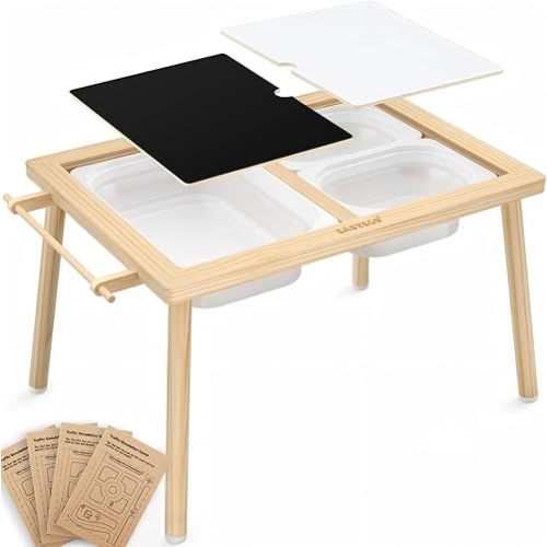 Easyego Sensory Table for Toddlers Kids Play Wooden Sand Water Table with Double-Sided Board & Foldable Storage Bins for Indoor and Outdoor Use, Birthday Gifts for Boys and Girls