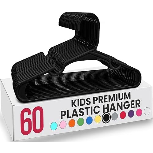 Utopia Home 60 Pack Kids Hangers - 11.5 Inch Plastic Baby Hangers for Closet - Childrens Hanger for Clothes & Infant Hanger for Closet - for Everyday Standard Use (Black)