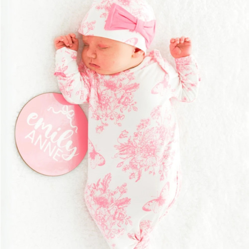Ruffle Knotted Sleep Gown & Hat Set