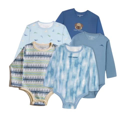 Tommy Bahama Baby 5-Piece Onesie Set - 100% Cotton Long Sleeve Bodysuit 5-Pack for Infant Boys and Girls