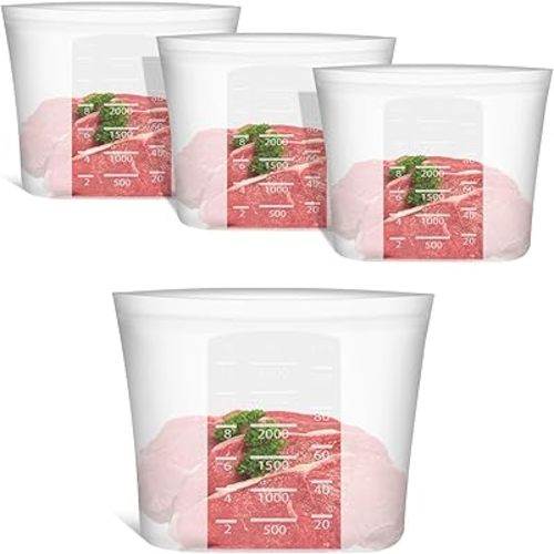 Reusable Storage Bags Extra Large, 0.8 Gallon/101 fl.oz/3000 ml, 4 Pack 100% Silicone Food Storage Bags Stand Up Zip Lock for Large Food Items, Freezer Microwave Oven Dishwasher Safe, Translucent