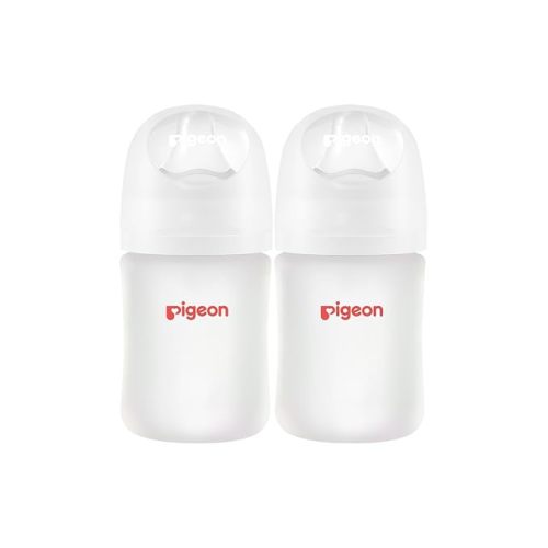 Pigeon Silicone Coating (Glass Inside/Silicone Outside) Baby Bottle, Wide Neck, Streamlined Body, Natural Feel, Easy to Clean, Heat-Resistant, 5 Oz (Pack of 2), Includes 2 pcs SS Nipples (0m+)