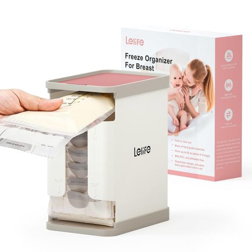 Freeze Organizer for Breast Milk Storage Bags, Container Storing First-in First-Out System with Tray for Freezing Breastmilk to Feed Baby (Pink)