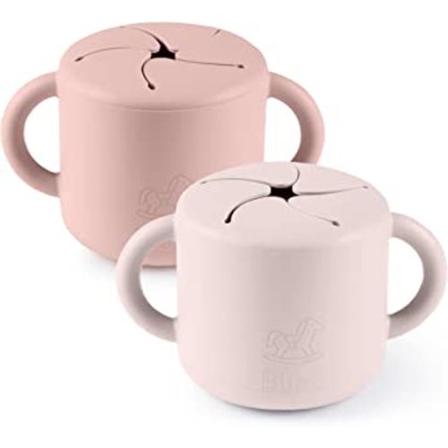 blinc Snack Cups for Toddlers - No Spill Silicone Snack Cup - Non Spillable Baby Food Containers - Cereal Snack Containers for Kids, Baby Essentials (Blush & Rose (2 Pack))