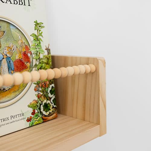 Nursery Floating Book Shelves for Wall (Set of 4) - Space-Saving Design Stores Reading Books, Toys, Keepsakes, First Milestone Moments | Pine Wood Shelf Organizer for Baby, Toddler, Kids Bedroom
