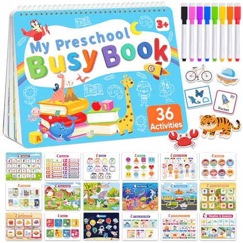 Toddler Busy Book Preschool Learning Activities, Montessori Educational Toys for 3 4 year old Boy Girl Gifts, Tracing Coloring Activity Books for Kids Ages 3-5, Autism Sensory Travel Toys for Toddlers
