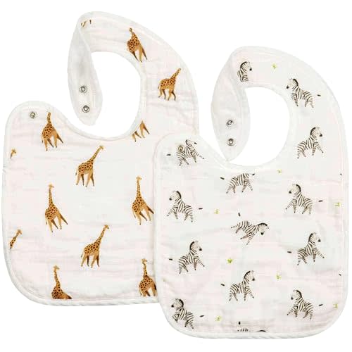 Bamboo Little Bamboo Viscose Baby Bib Set (2-pack), Giraffe & Zebra - 70% viscose made from bamboo, 30% cotton muslin, Imported