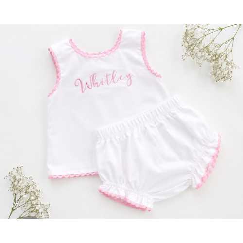 Personalized Baby Girl Swing Back Diaper Set | Custom Embroidered Name Outfit